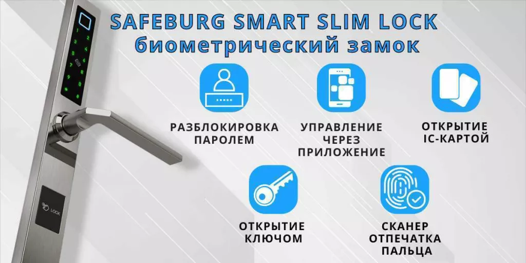 Умный электронный дверной замок SAFEBURG SMART SLIM LOCK