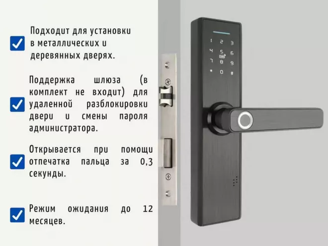 Умный электронный биометрический дверной замок SAFEBURG SMART PRO X