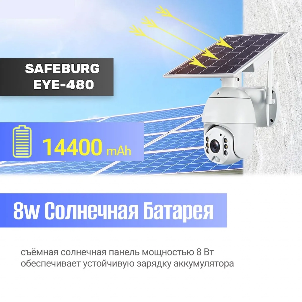 Камера видеонаблюдения 4G уличная + солнечная панель SAFEBURG EYE-480